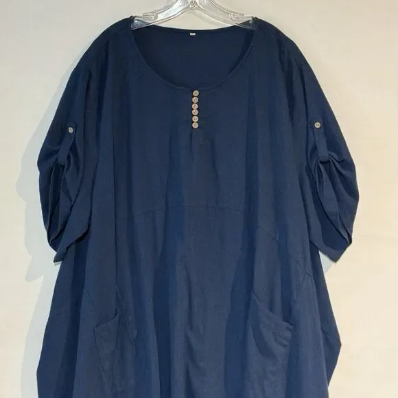 LaovanIn Women's Plus 3XL Tunic Dress Summer Cotton Linen T Shirt Knee-Length - Picture 5 of 16